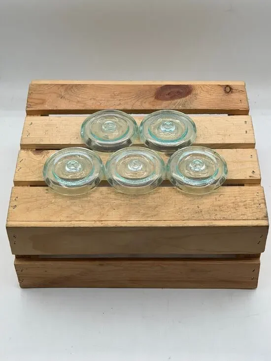 Lot of 5 Vintage Lightning Glass Canning Jar Lids-Aqua/Green Tint,Patent Apr1882