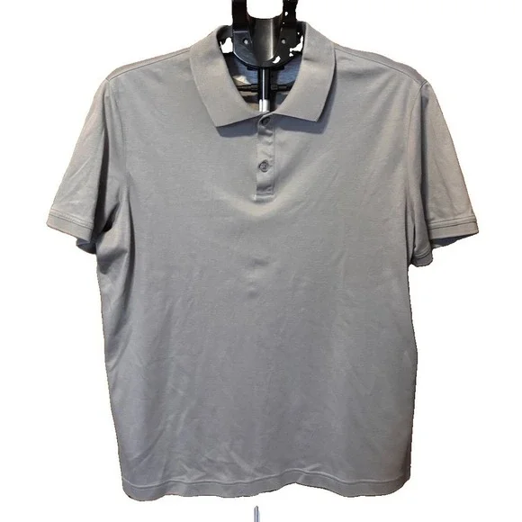 Banana Republic Mens L Gray Luxury Touch  100% Cotton Polo Shirt Stretch Preppy