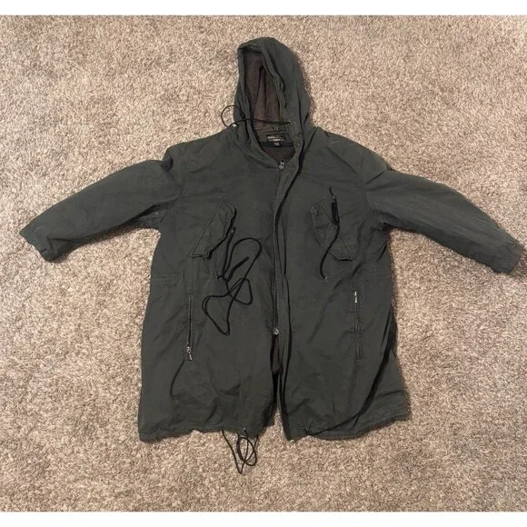 Banana Republic Vintage 90s Parka Coat XL Men's Green Hooded Jacket Lined