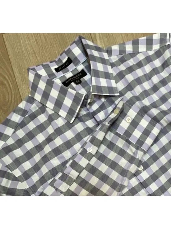 Banana Republic Grant Fit Shirt Mens L TALL Non-Iron Purple/Gray Plaid Button