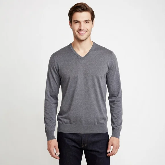 Banana Republic Sweater Men's‎ L DeVee Grey V-neck Fine-knit Pullover Layering