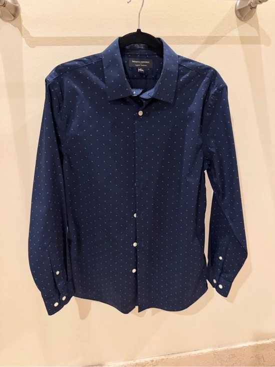 Banana Republic Deep Navy Dot-Pattern Dress Shirt