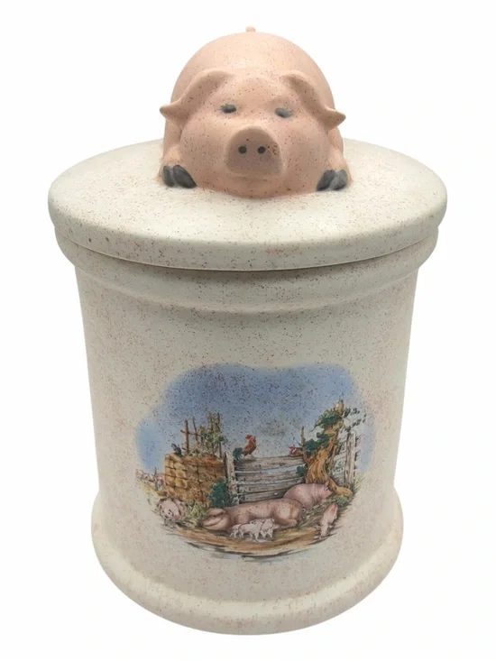 Vintage Ceramic Speckled Pig Cookie Jar Country Farmhouse 10.25” Lidded Storage