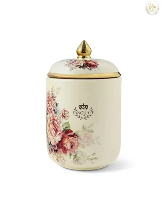 Porcelain Tea Canister, Vintage Floral Countertop Container Sugar Coffee