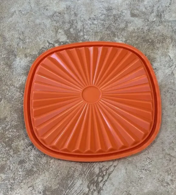 Vintage Tupperware #841 Orange Square 6 1/2” Servalier Replacement Lid Sunburst