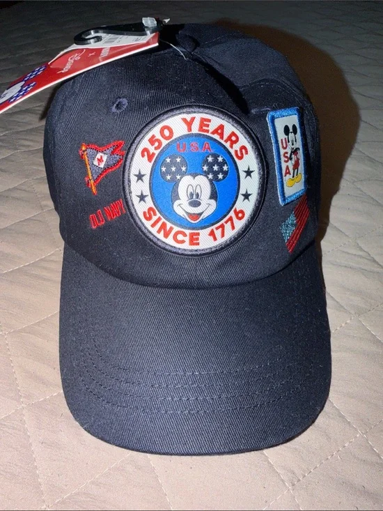 Disney Navy Baseball Cap with Red, White & Blue Mickey Patches