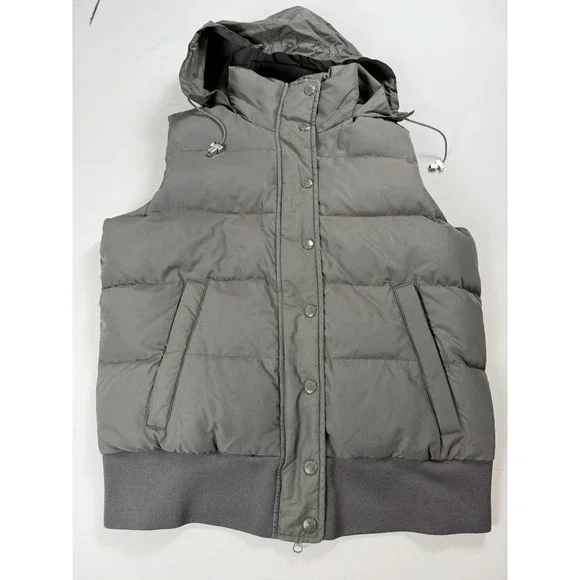 Banana Republic Mens Down Puffer Vest Olive Green Hooded Quilted Large RN54023
