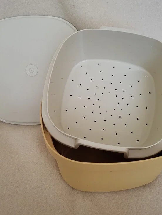 Vintage Tupperware Steam N Store Harvest Gold Bowl Lid Strainer 3 Piece Set