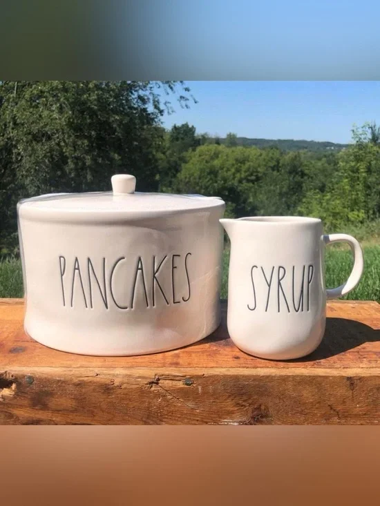 Rae Dunn White Pancakes Canister & Syrup Pitcher