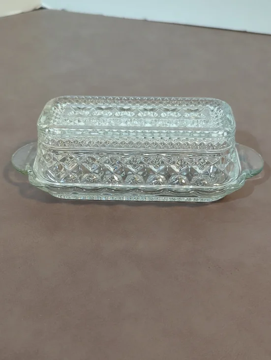 Vintage Anchor Hocking Wexford Clear Pressed Glass Covered Butter Dish