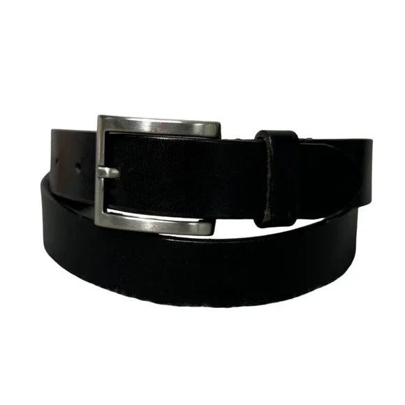 Banana Republic Mens Black Leather Belt Made in England Size 36 Silver Buckle