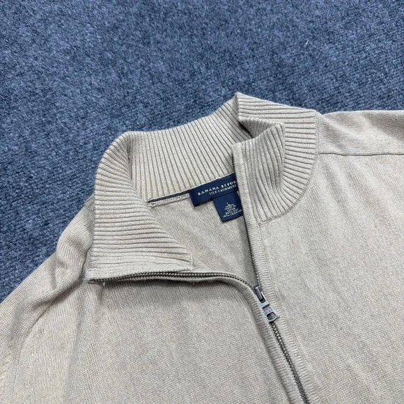 Banana Republic SILK & CASHMERE 1/4 Zip Pullover Mens L Khaki Tan Golf Luxury