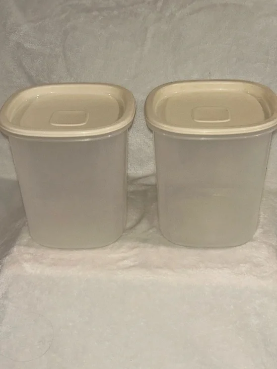 Rubbermaid Servin Saver lot of two #6 vintage plastic containers w covers beige