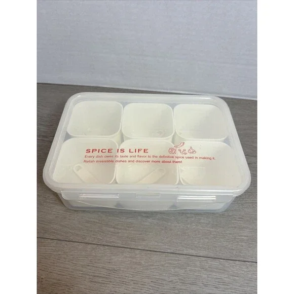 Spice Holder 6 Compartments Each With Small Spoons Plastic Space Saver Cooking