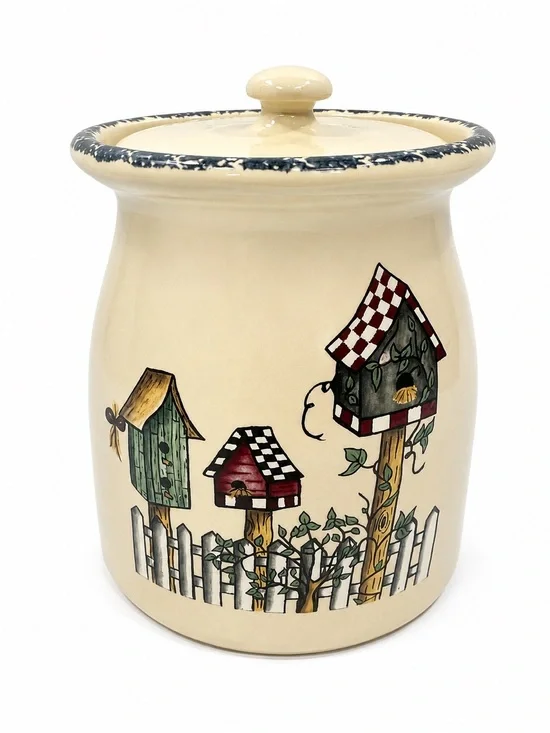 Vtg Home & Garden Party Birdhouse Cookie Jar Canister 2004 USA Cottage Farmhouse
