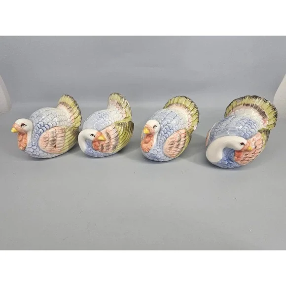 Salt Pepper Shakers FF Ceramic Turkey Thanksgiving 4pc by Fitz & Floyd