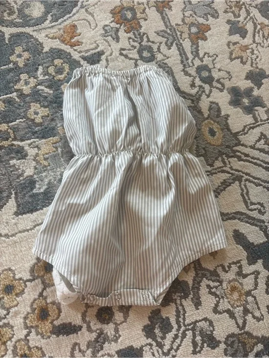 Striped Gray & White Baby Romper