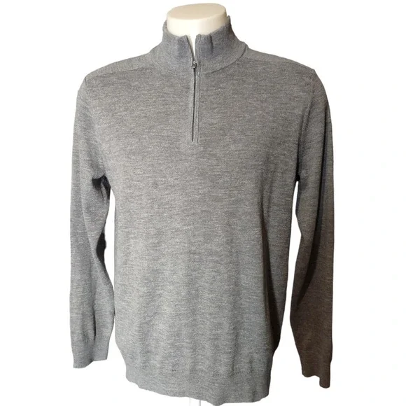 Banana Republic Sweater Mens Large Norm Core Gray Quarter Zip Mock Neck Pullover