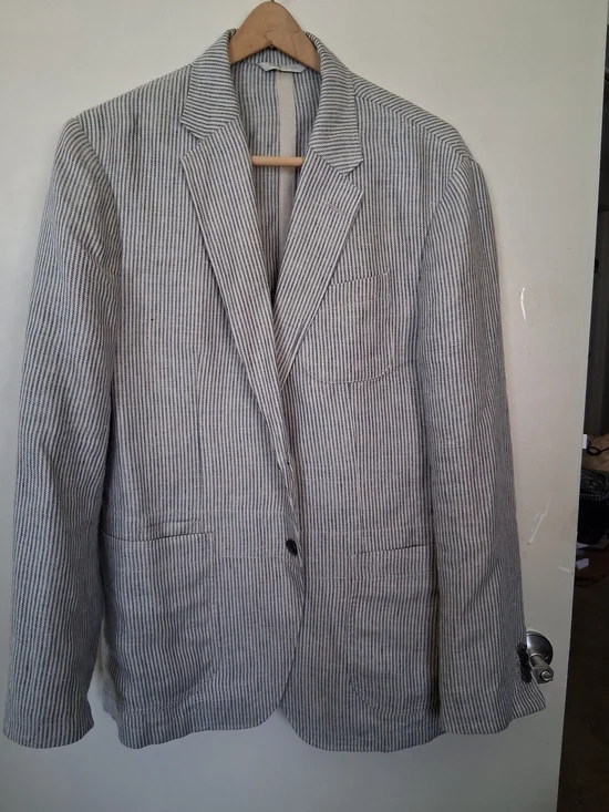 Banana Republic Light Gray and White Striped Blazer