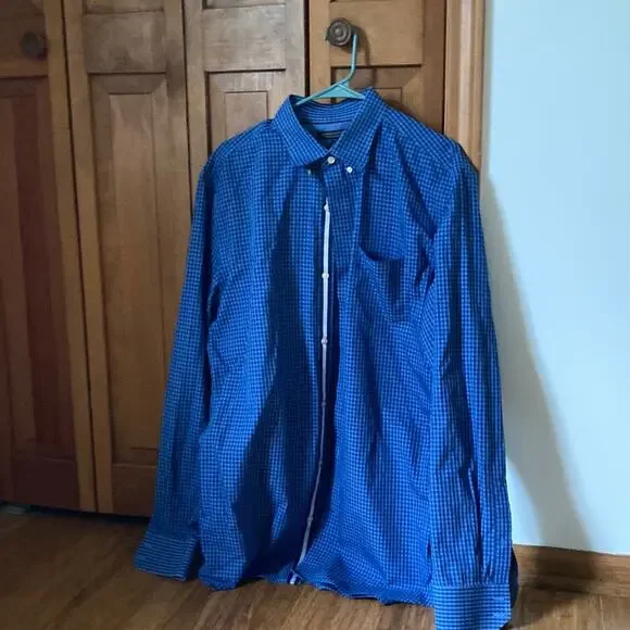 Banana Republic Blue Checked Tailored Slim Fit Shirt, Size XL
