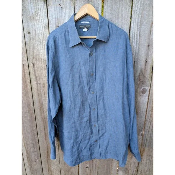 Banana Republic Linen Shirt Long Sleeve Blue Extra Large XL Y2K 2008