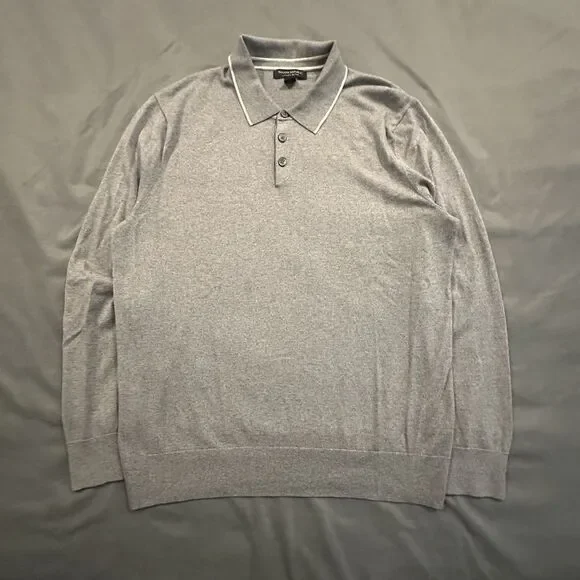 Banana Republic Luxury Blend Sweater Mens L  Silk Cashmere Cotton Polo Knit Gray