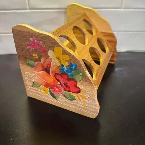 The Pioneer Woman Spice Rack Wood Brown Floral Farmhouse 6-Slot Organizer