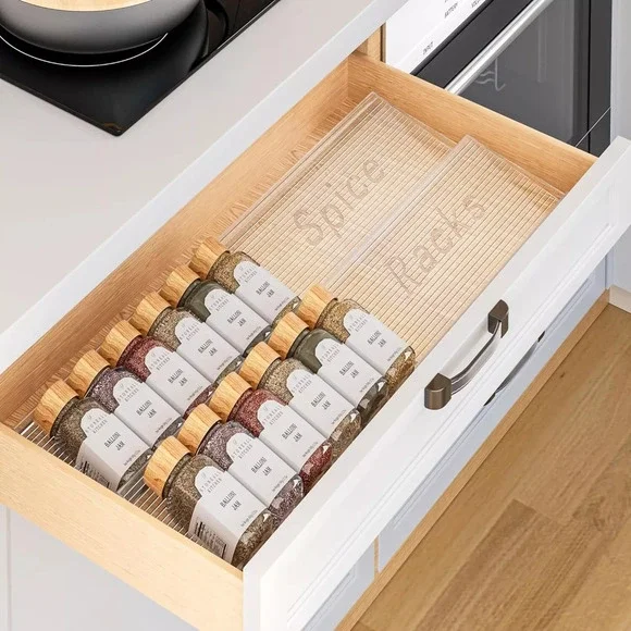 Spice Drawer Organizer, 2 Tier- 2 Pack Clear Acrylic Seasoning