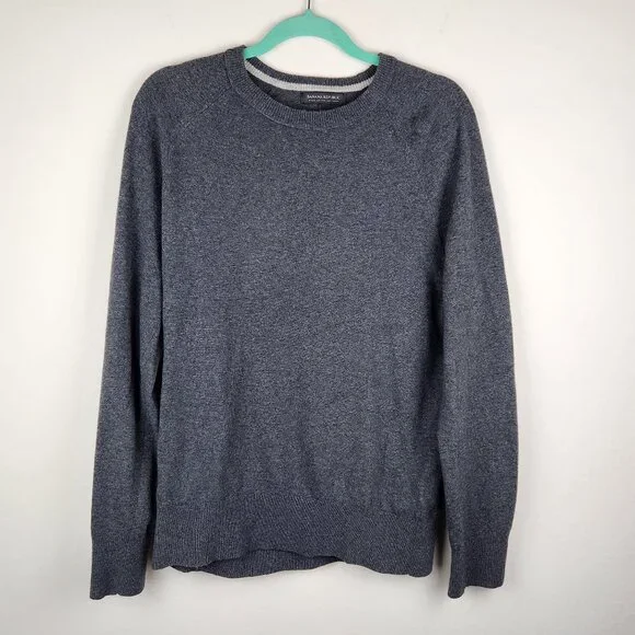 Banana Republic Italian Wool Blend Elbow Patch Crewneck Sweater Gray sz L Flawed