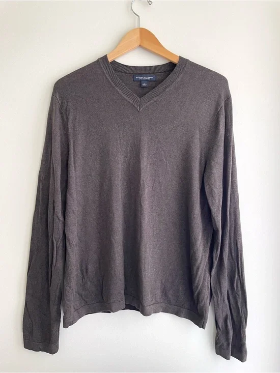 Banana Republic Silk Cotton Men's Brown V-Neck Sweater. Preppy Dark Academia