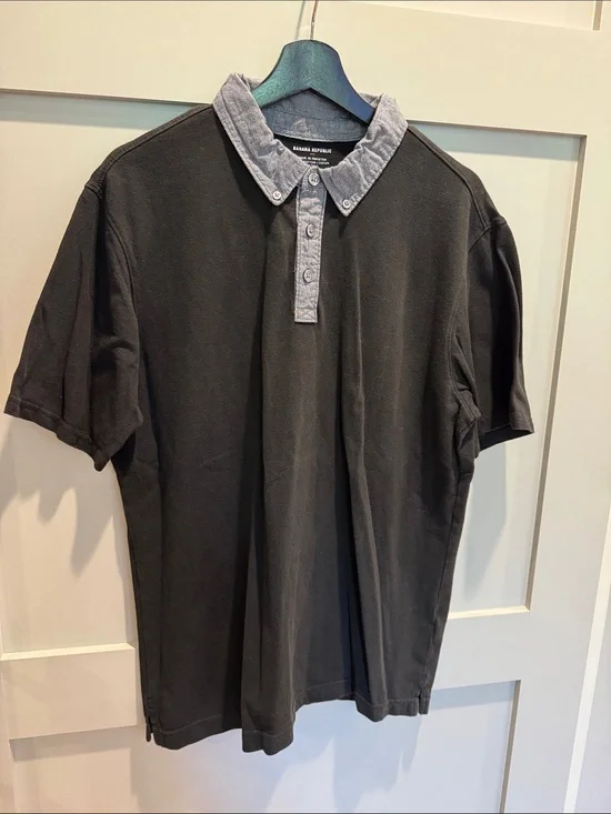 Banana Republic Black Polo with Gray Button-Down Collar Detail