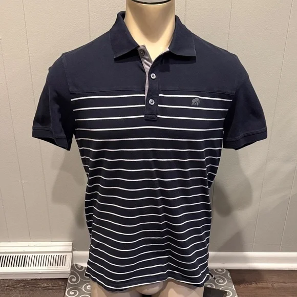 E Banana Republic Navy Polo with White Stripes Casual Office Business Golf
