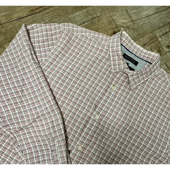 Banana Republic Custom 078 Wash Shirt Mens XL Tall Tailored Slim Fit Plaid Red