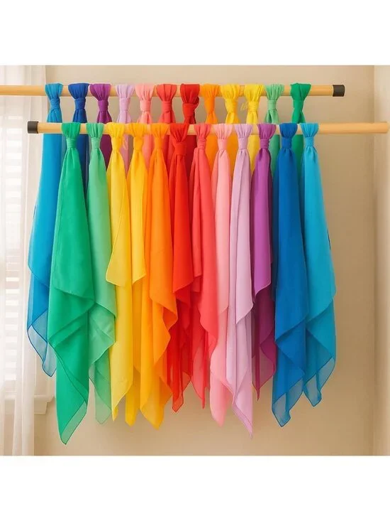 Colorful Chiffon Juggling Scarves - 24 Pcs Soft Dance Scarves for Performance