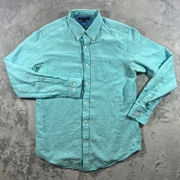 BANANA REPUBLIC Button Down Mens M Teal Linen‎ Cotton Slim Fit 950298-06 Summer
