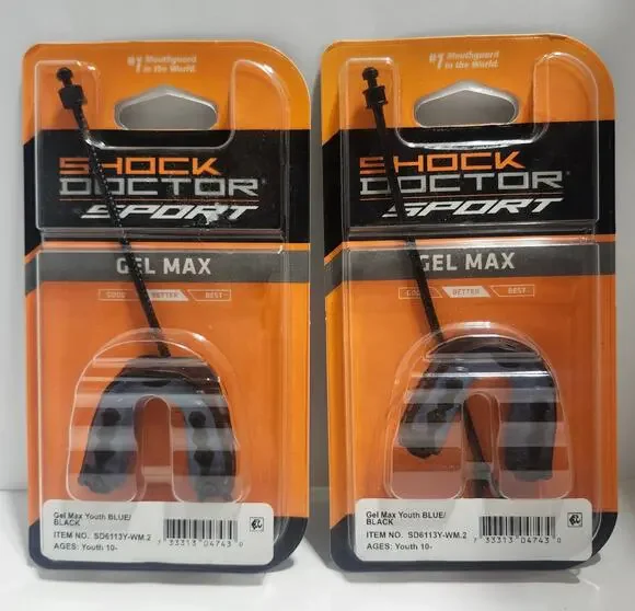 Lot of 2 Shock Doctor Gel Max Youth Mouthguard Blue Black SD6113Y New Sealed