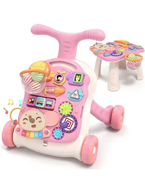 3-in-1 Baby Walker & Activity Center for Girls | Learning, Sit-to-Stand, Music