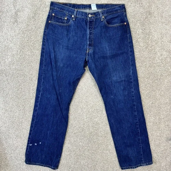 Levis 501 Original Fit Jeans Mens 38x32 Blue Dark Wash Button Fly Straight Denim