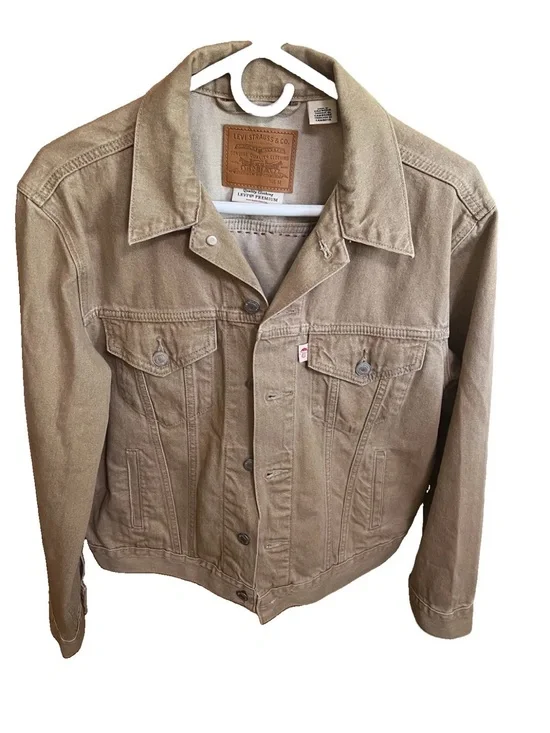 Levi's Premium Fresh Custom Upcycled Floral Denim Trucker Jacket Tan Medium