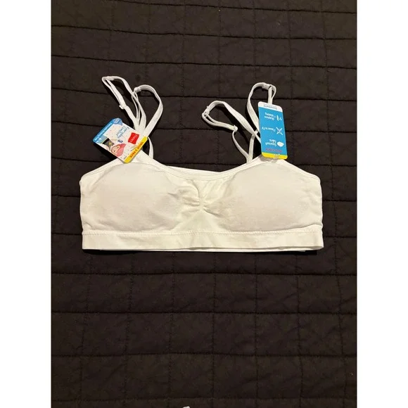 Hanes Girls White Seamless Bralette Adjustable Straps Removable Pads Large H189