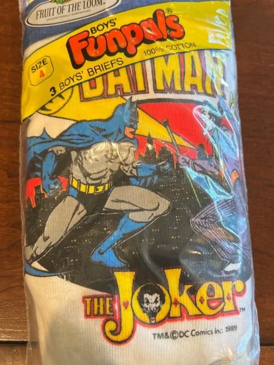 Batman Fruit of the Loom Boys Sz 4 Funpal 3 briefs Joker NEW Sealed 1989 vintage