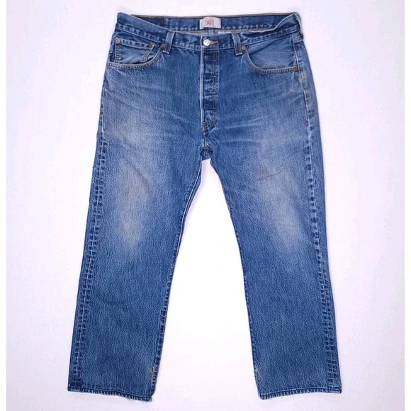 Levis 501 Jeans Mens 36x28 Blue Denim Pants‎ Distressed Y2K