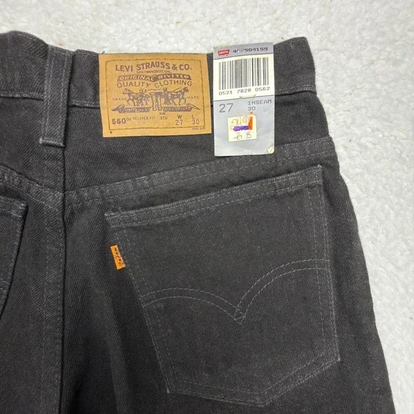 Vintage 90s Levis 550 Relaxed Fit Student Jeans Black Orange Tab 27x30 NOS NWT