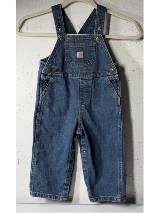 Carhartt Denim Bib Overalls kids Boys Washed Denim 24 Months Snap Leg