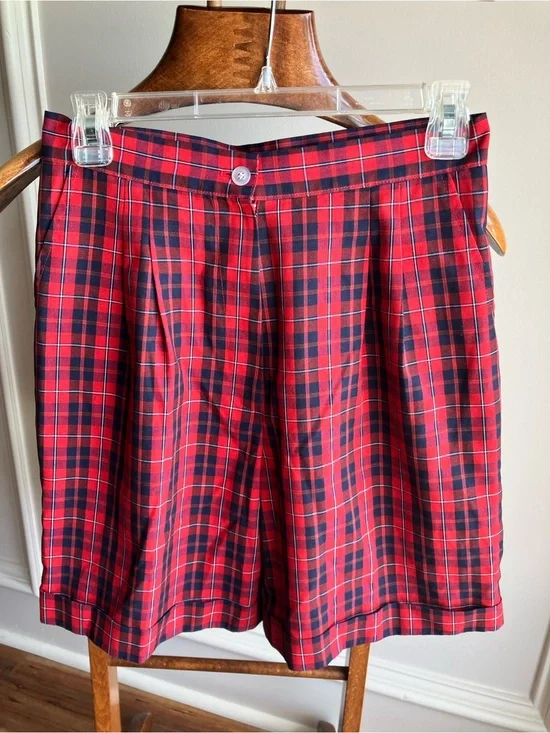 Parker Red and Navy Plaid Waistband Accent Girls Shorts