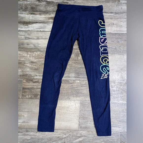 Justice Navy Leggings With Multicolor Logo -Sz 10