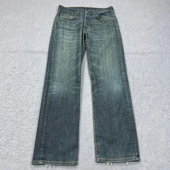 Levis 501 Jeans Men's 32x32 Blue Dark Wash Denim Button Fly Straight Leg Red Tab