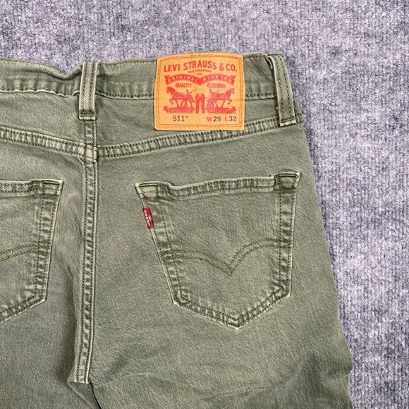 Levis 511 Slim Fit Jeans Mens 29x32 (Meas 28x30) Olive Green Denim 04511-5194‎