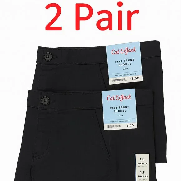 NWT Cat & Jack Shorts Size 18 Ebony Black Flat Front Adjustable Waist 2 Pack