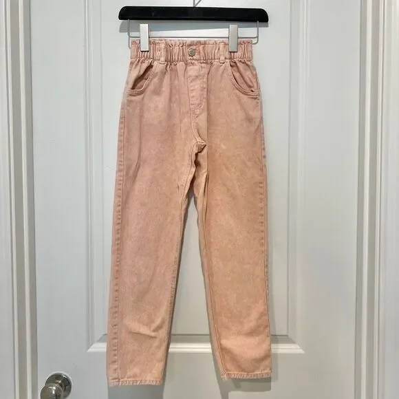 H&M Girl’s Relaxed Fit Elastic Waist Pull-on Jeans Pink Acid Washed Size 10